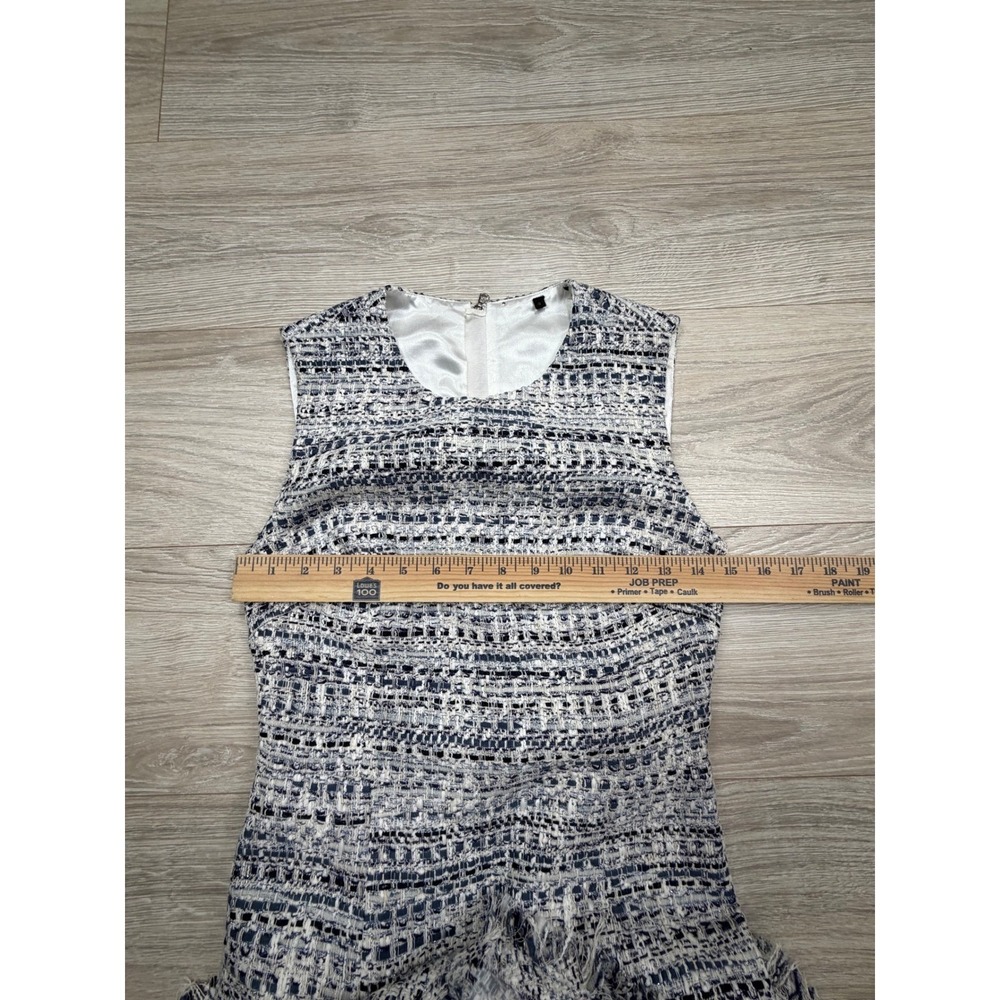 Kobi Halperin Blue White Tweed Sleeveless Flounce Fringe Hem Dress Size 0 - Picture 4 of 8